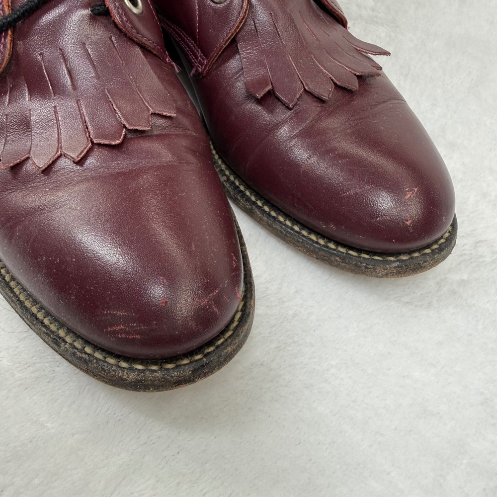 Justin L510 Burgundy Leather Lace Up Roper Boots Kiltie Fringe USA Made 7B - Picture 4 of 14